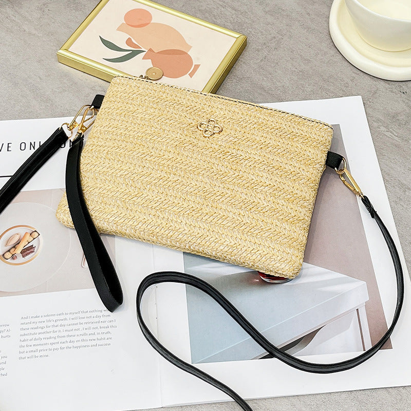 Wholesale Small flower embellished woven clutch crossbody shoulder bag
